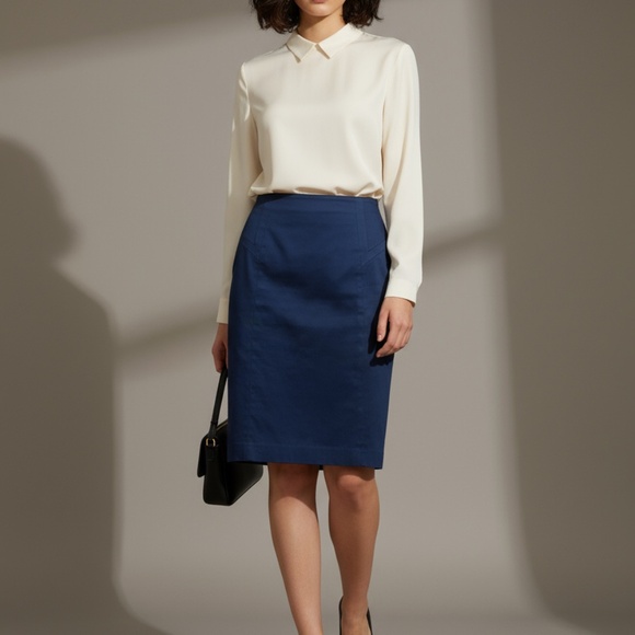 Express Design Studio Pencil Skirt Navy Cotton 8 - Picture 1 of 10